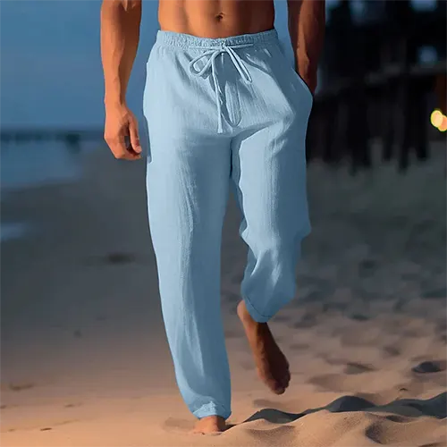 Pantalon en lin pour hommes – Coupe droite – Taille mi-haute, essentiel d'été