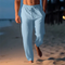 Pantalon en lin pour hommes – Coupe droite – Taille mi-haute, essentiel d'été