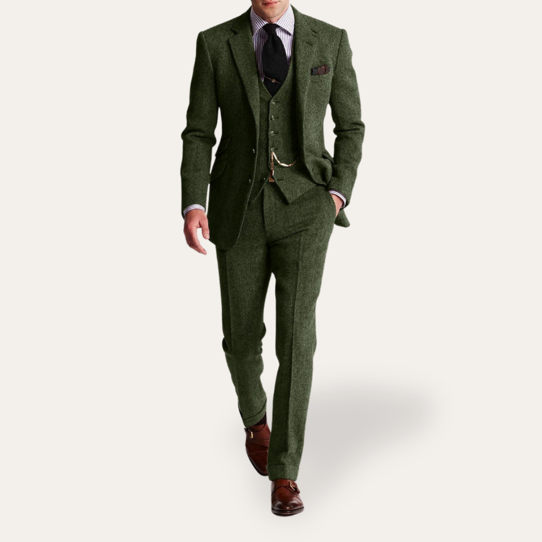 Costume tweed homme 3 pièces slim fit business festif