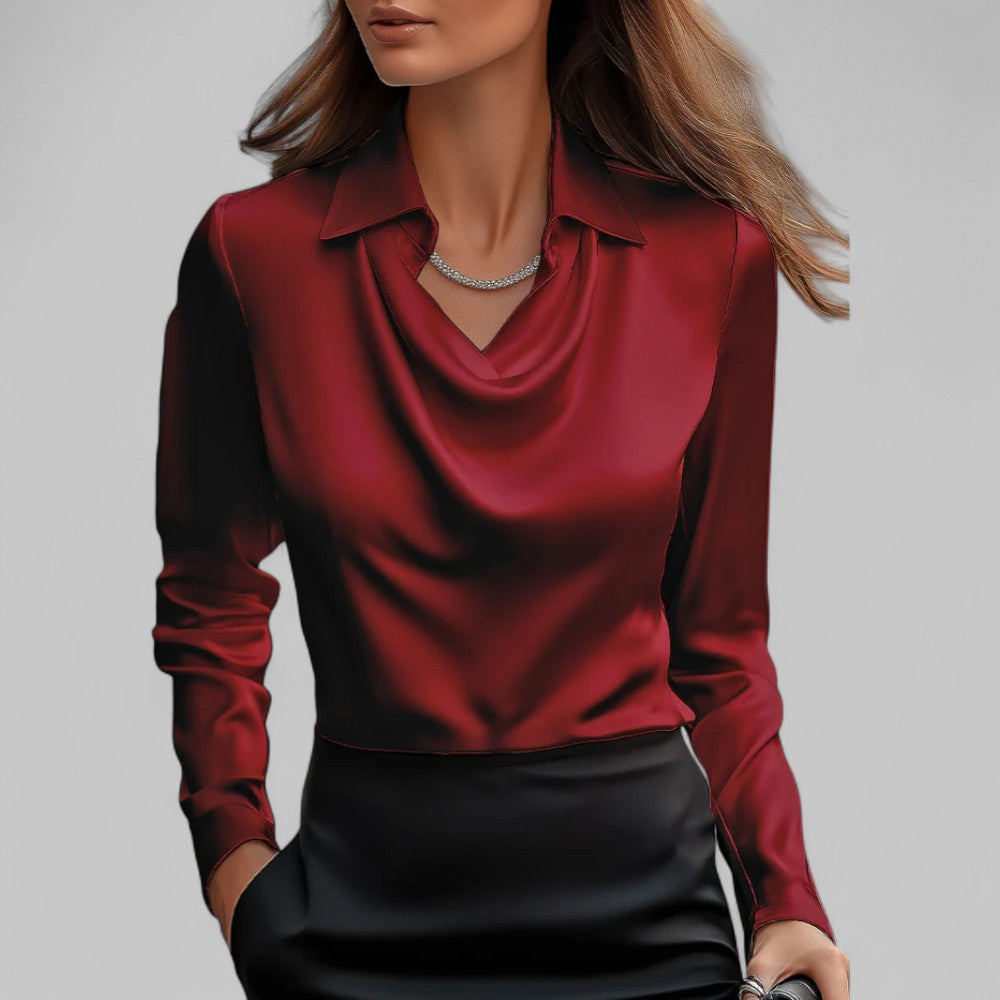 Blouse en satin élégante pour femme avec décolleté en cascade