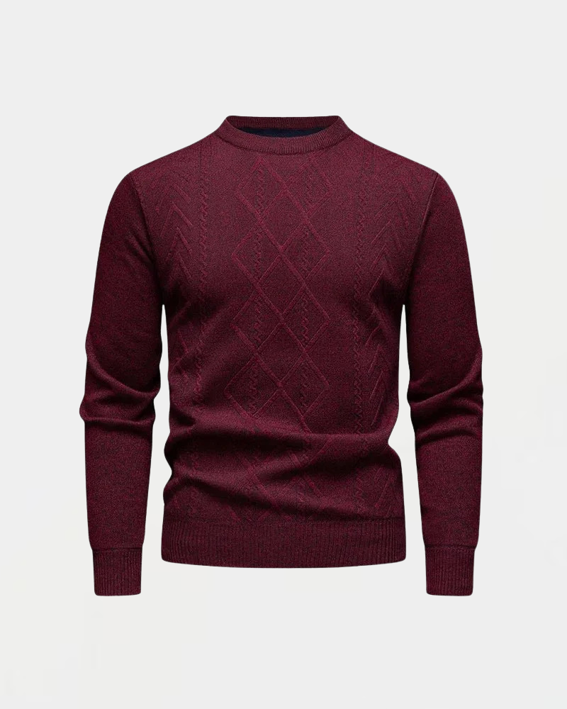 Men's Knit Sweater with Round Neck and Diamond Pattern