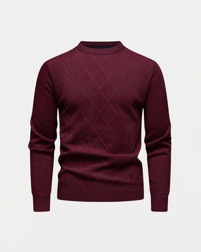 Men's Knit Sweater with Round Neck and Diamond Pattern