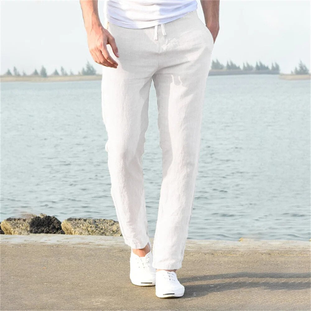 Pantalon léger en lin pour hommes, décontracté et confortable