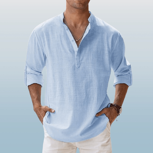 Coupe décontractée – Henley en lin pour homme