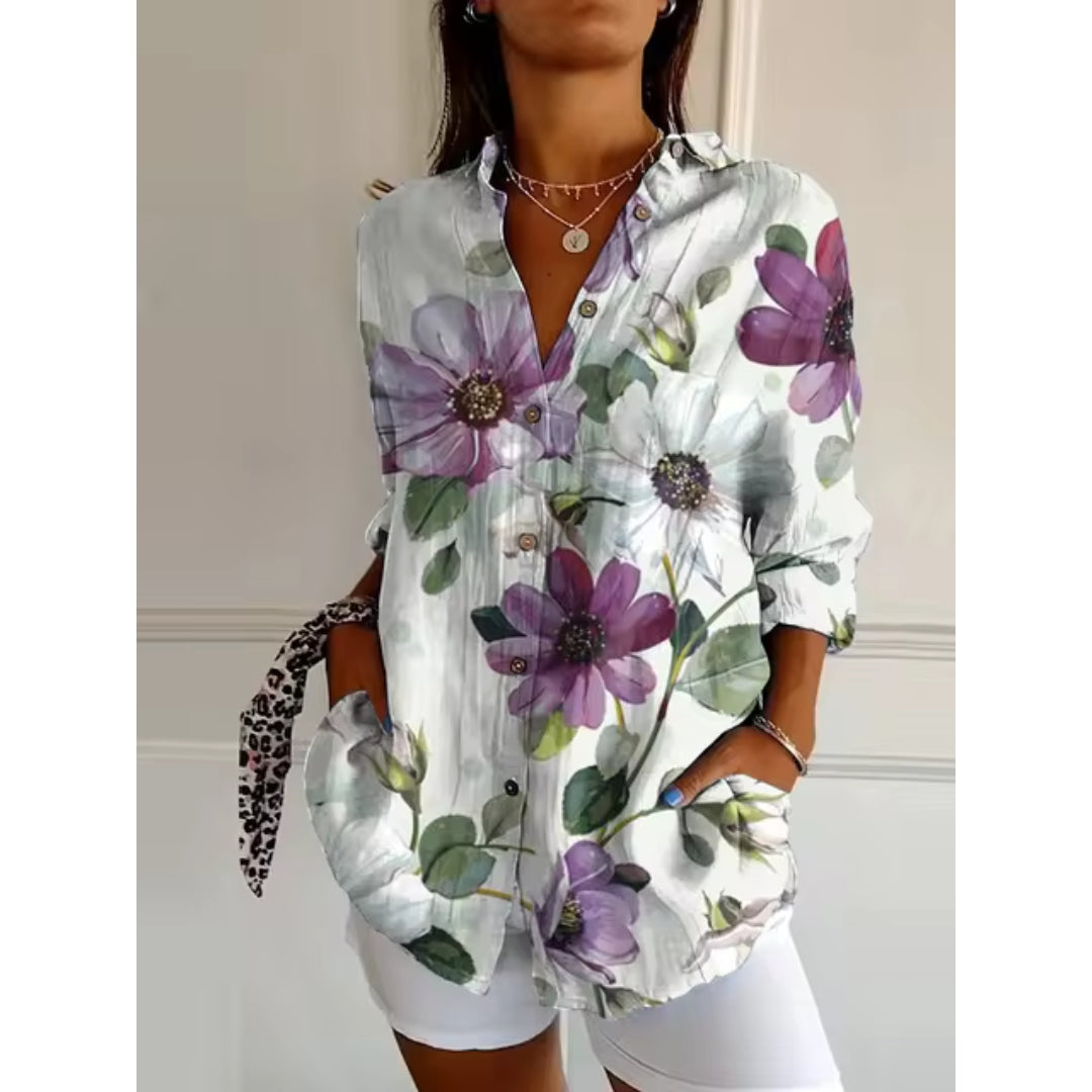Floral Blouse with Buttons for Women