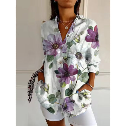 Floral Blouse with Buttons for Women