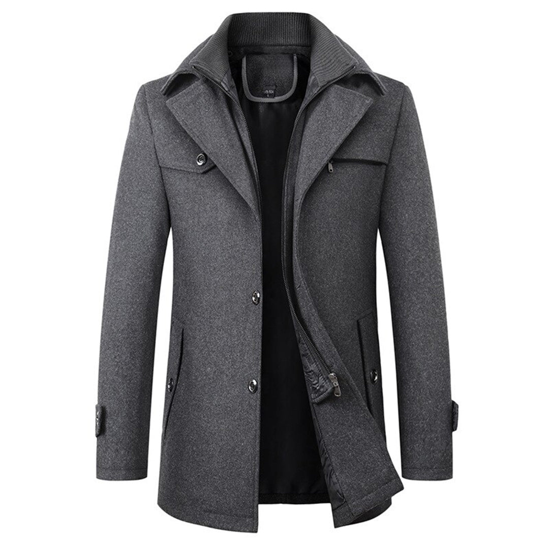 Herrenmantel Slim Fit Langer Mantel mit hohem Kragen | Elegant und warm Wintermantel
