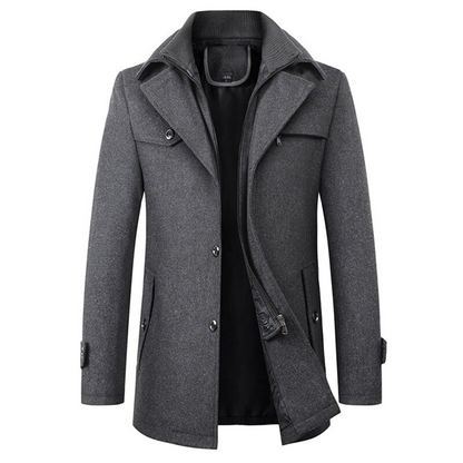 Herrenmantel Slim Fit Langer Mantel mit hohem Kragen | Elegant und warm Wintermantel