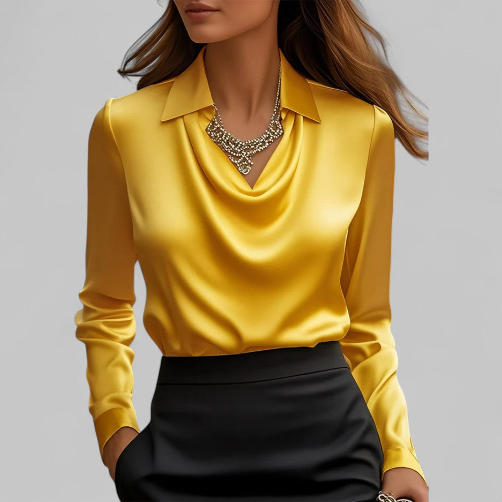 Blouse en satin élégante pour femme avec décolleté en cascade