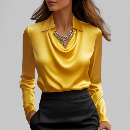 Blouse en satin élégante pour femme avec décolleté en cascade