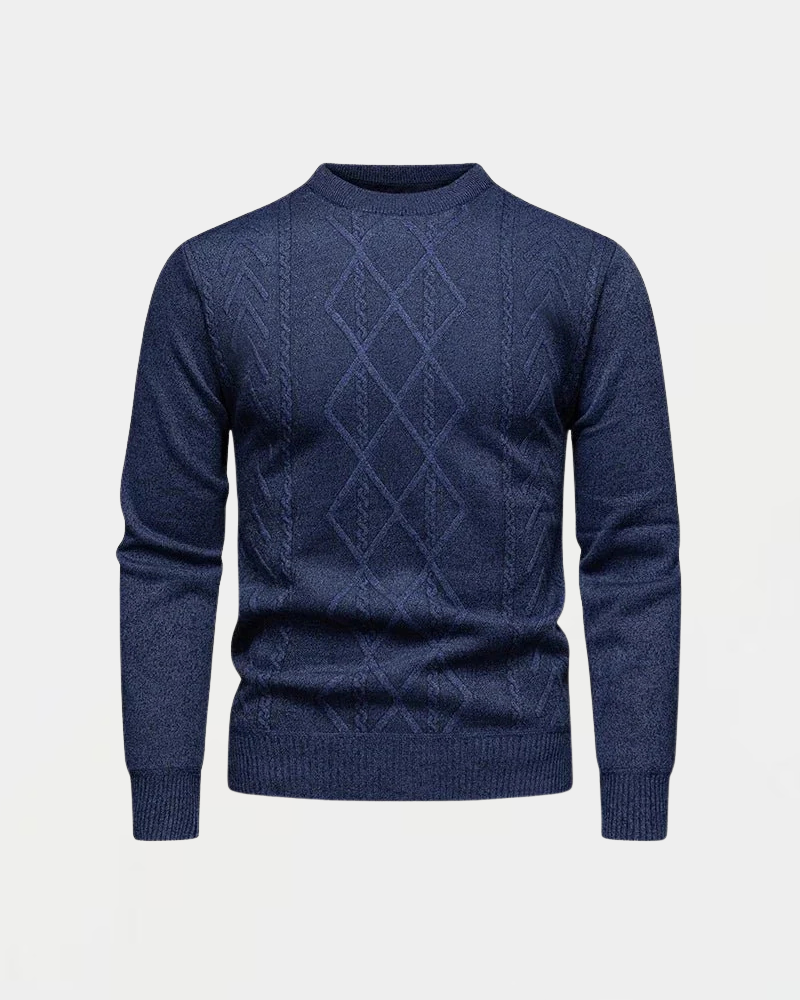 Men's Knit Sweater with Round Neck and Diamond Pattern