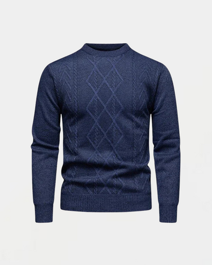 Men's Knit Sweater with Round Neck and Diamond Pattern