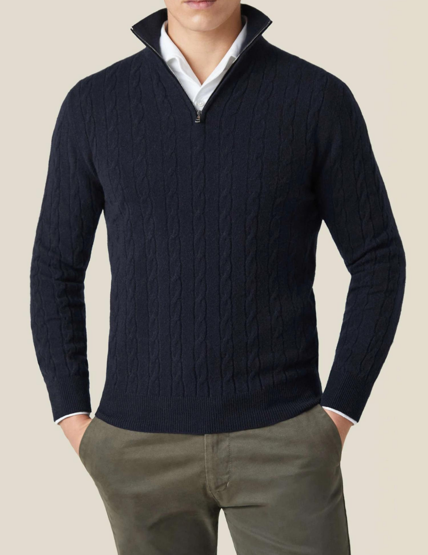Stylish Cable-Knit Sweater with Zipper