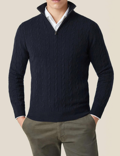 Stylish Cable-Knit Sweater with Zipper