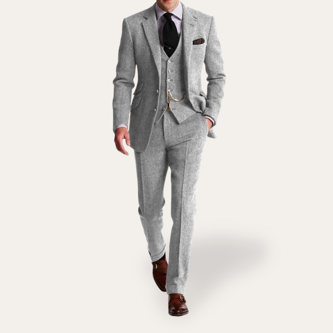 Costume tweed homme 3 pièces slim fit business festif