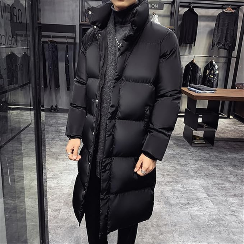 Veste longue matelassée pour hommes avec capuche | Veste d'hiver chaude et épaisse