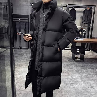 Veste longue matelassée pour hommes avec capuche | Veste d'hiver chaude et épaisse