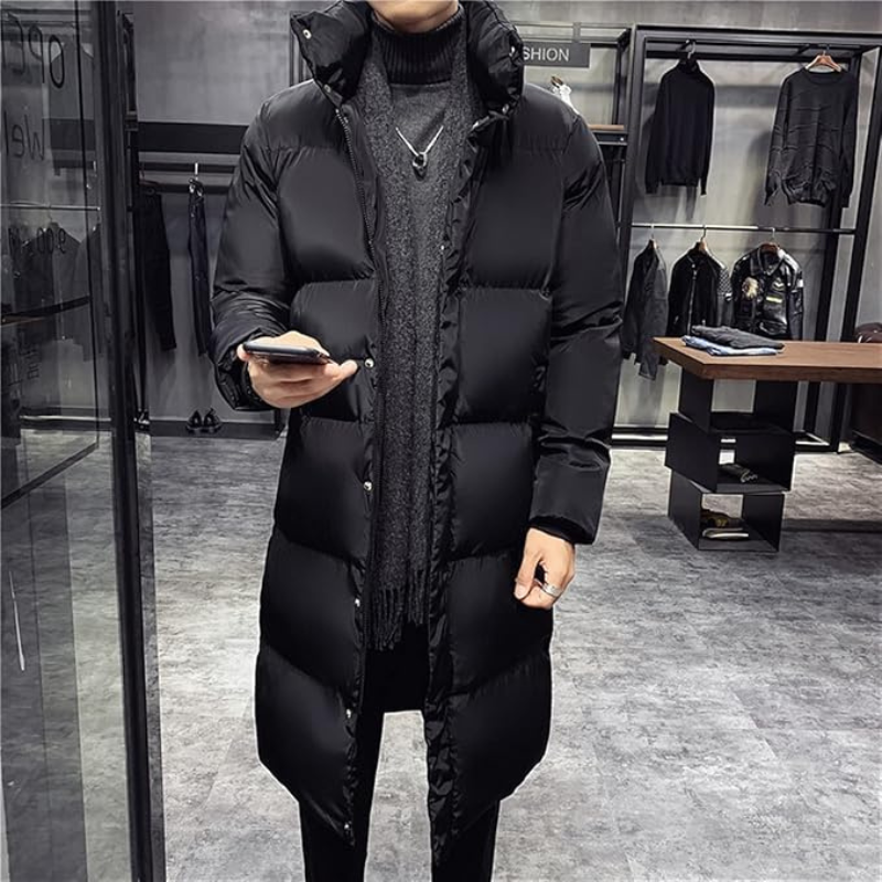 Veste longue matelassée pour hommes avec capuche | Veste d'hiver chaude et épaisse