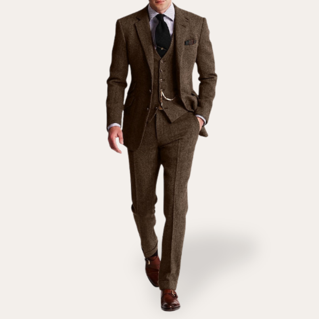 Costume tweed homme 3 pièces slim fit business festif