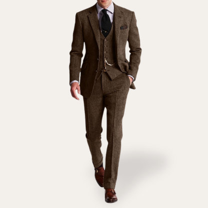 Costume tweed homme 3 pièces slim fit business festif