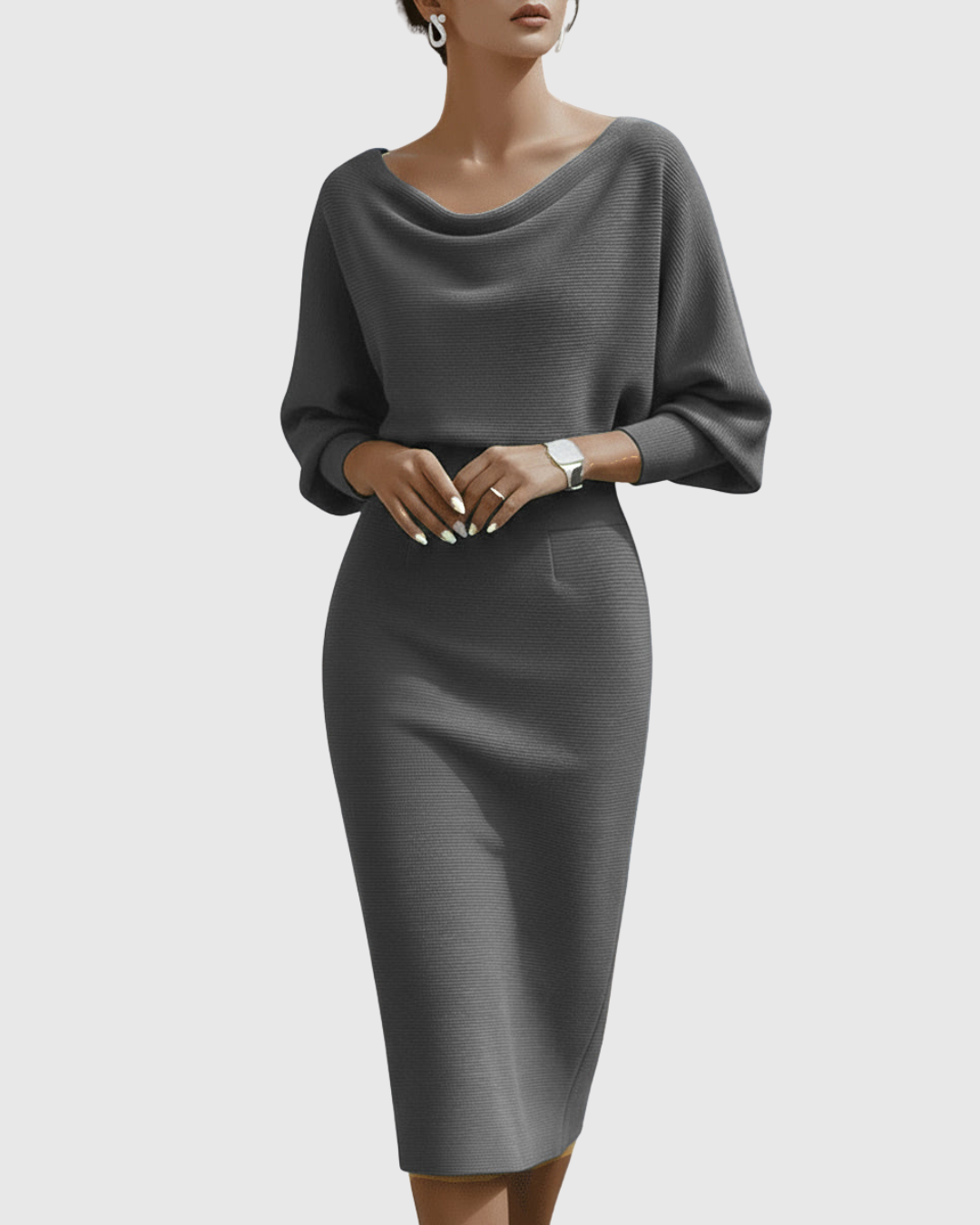Robe midi blanche drapée avec manches chauve-souris
