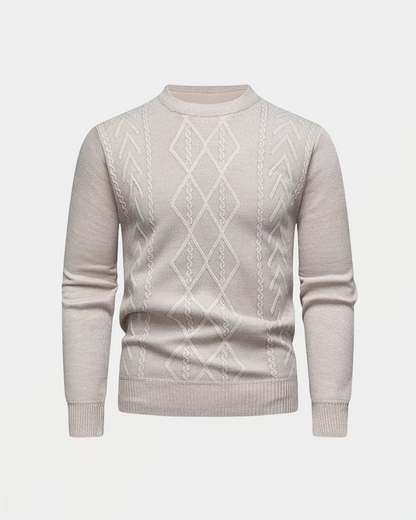 Men's Knit Sweater with Round Neck and Diamond Pattern