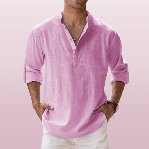 Coupe décontractée – Henley en lin pour homme