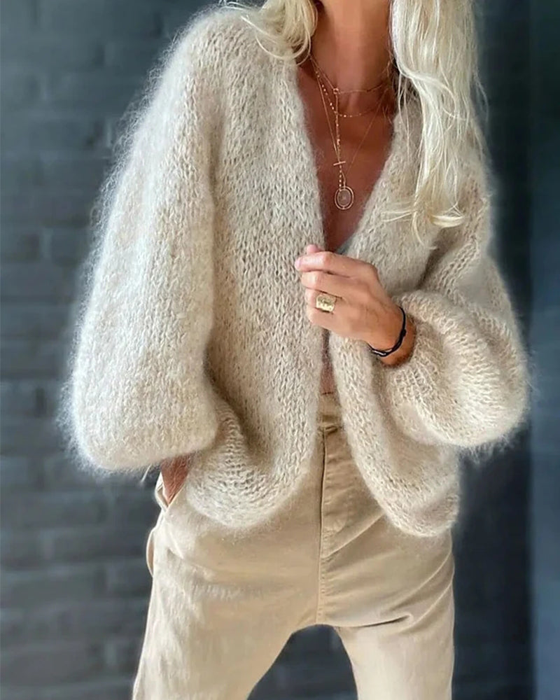 Zobra | Solid Color Cardigan with Wide Sleeves