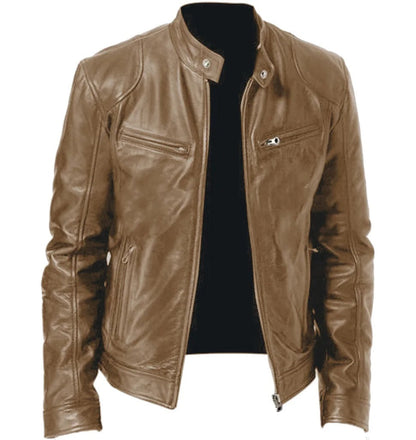 Brodie PU leather jacket with stand collar