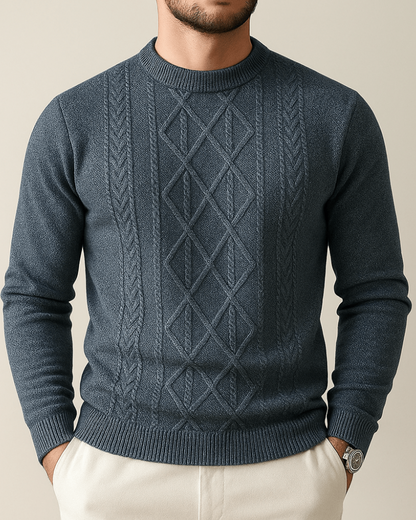 Men's Knit Sweater with Round Neck and Diamond Pattern