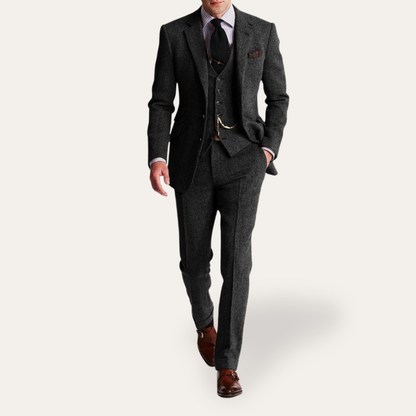 Costume tweed homme 3 pièces slim fit business festif