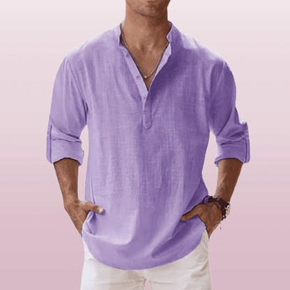 Coupe décontractée – Henley en lin pour homme