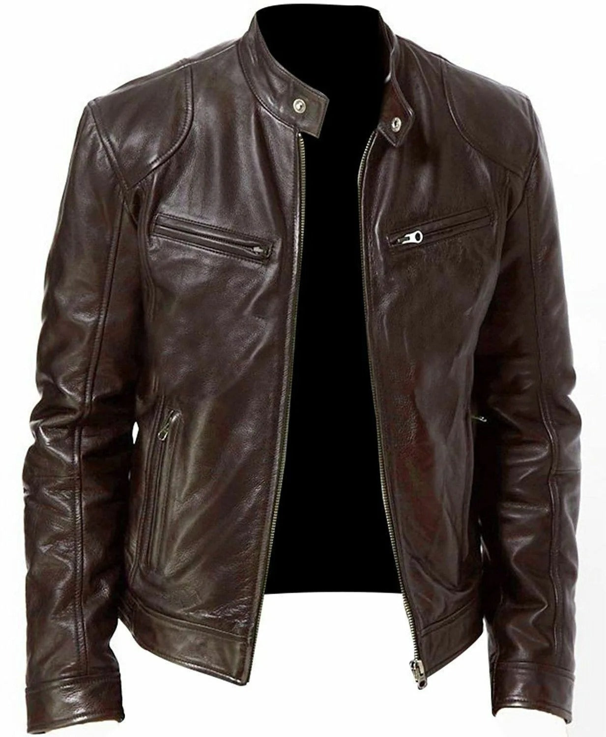 Brodie PU leather jacket with stand collar