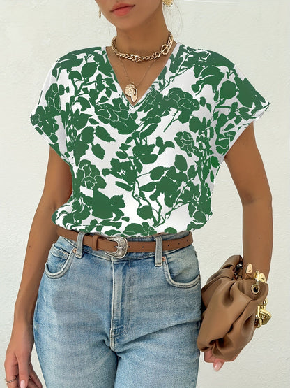 Blouse fleurie avec col en V