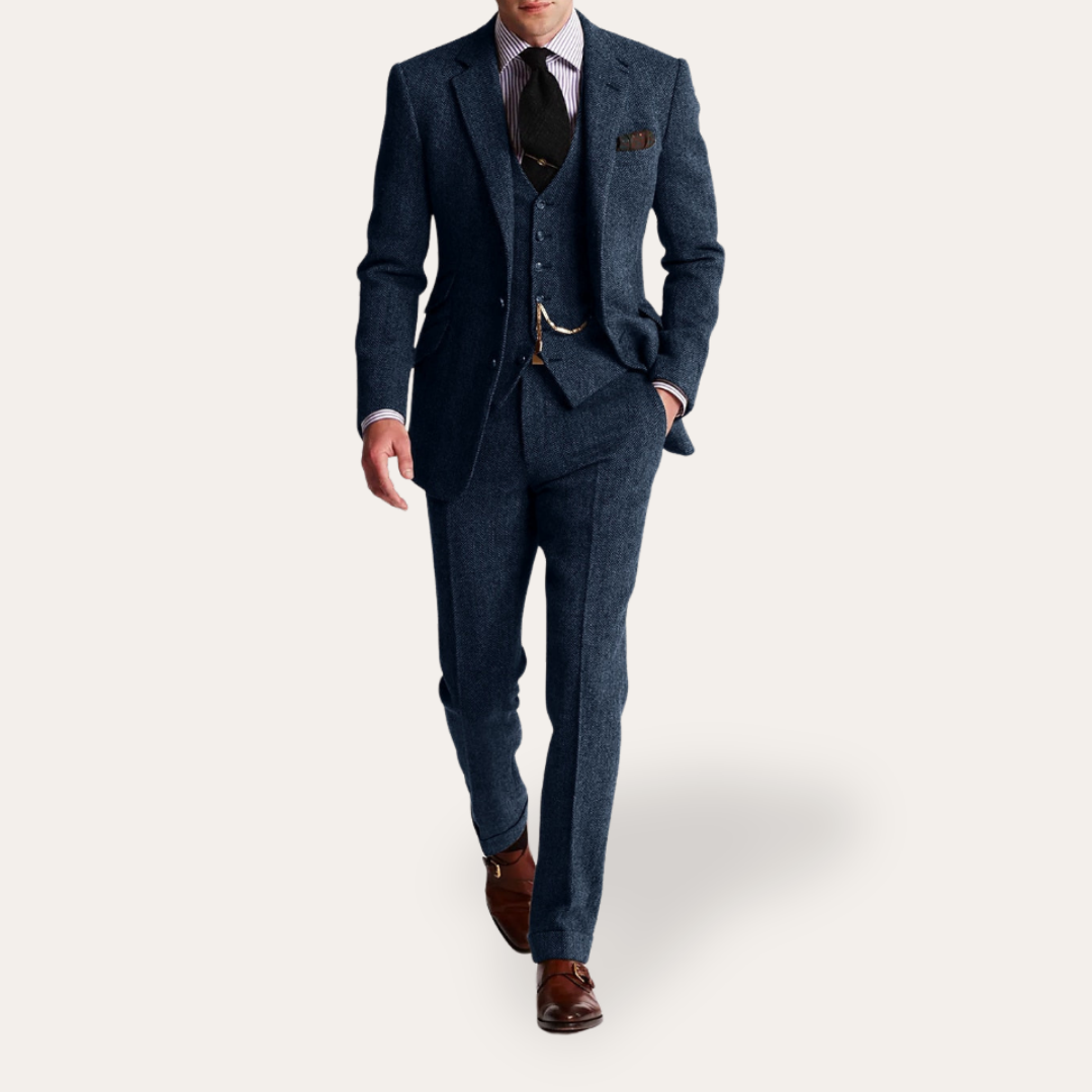 Costume tweed homme 3 pièces slim fit business festif