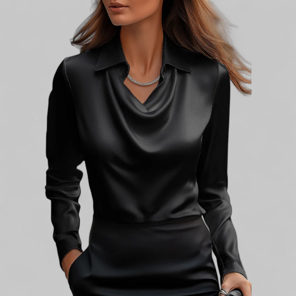 Blouse en satin élégante pour femme avec décolleté en cascade