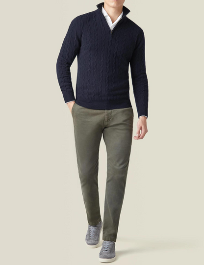 Stylish Cable-Knit Sweater with Zipper