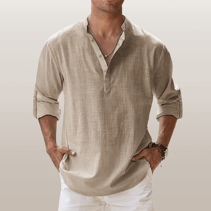 Coupe décontractée – Henley en lin pour homme
