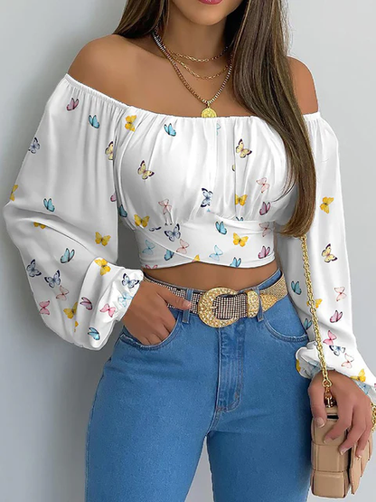 Crop-top épaules dénudées - Style bohème élégant avec manches longues