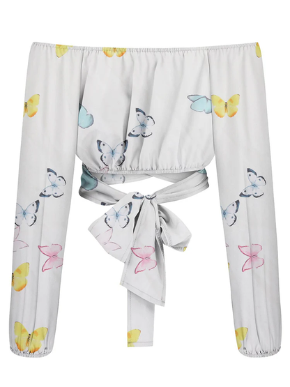 Crop-top épaules dénudées - Style bohème élégant avec manches longues