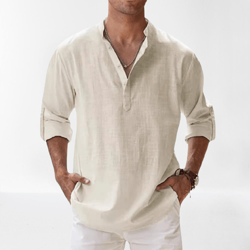 Coupe décontractée – Henley en lin pour homme