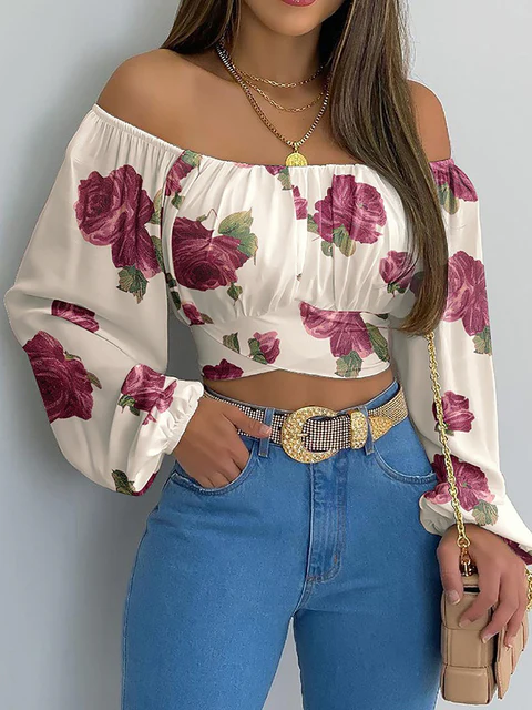 Crop-top épaules dénudées - Style bohème élégant avec manches longues