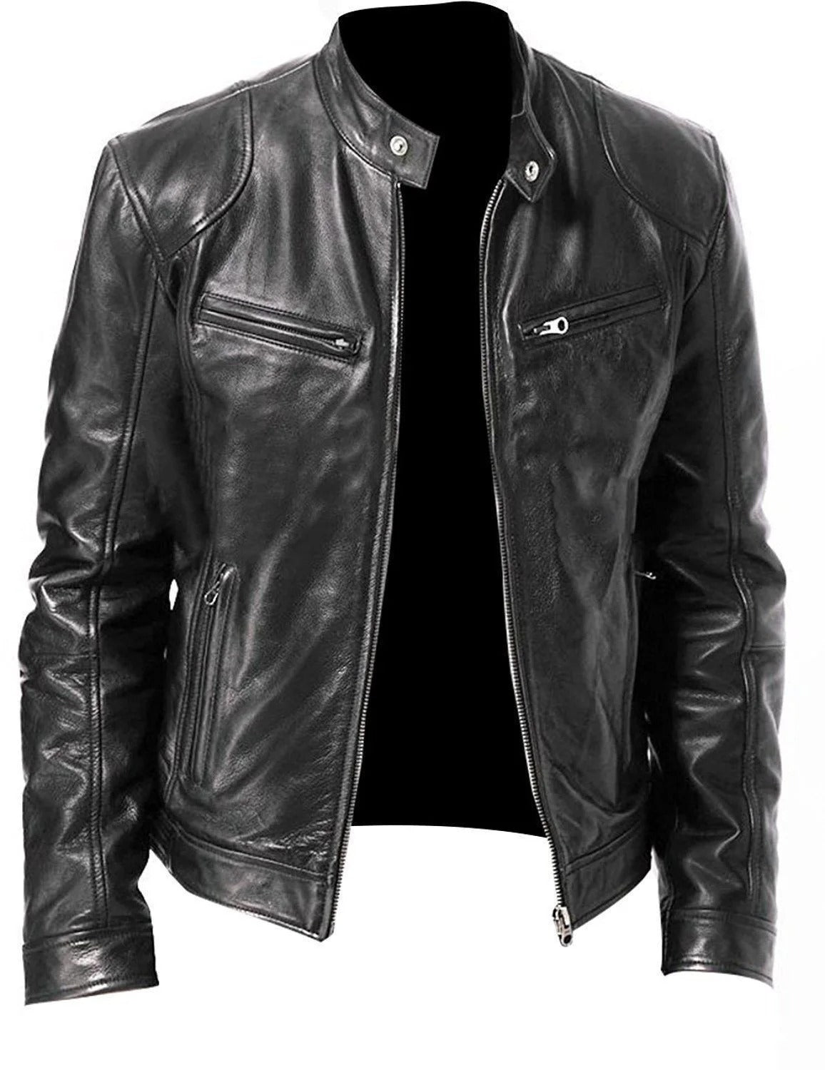 Brodie PU leather jacket with stand collar