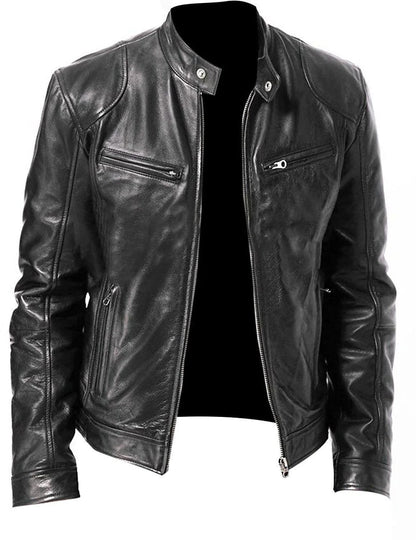 Brodie PU leather jacket with stand collar