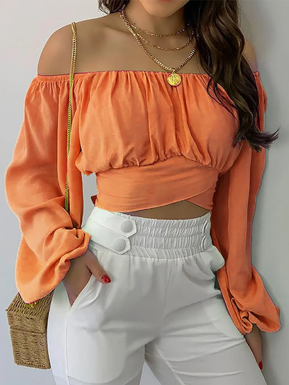 Crop-top épaules dénudées - Style bohème élégant avec manches longues