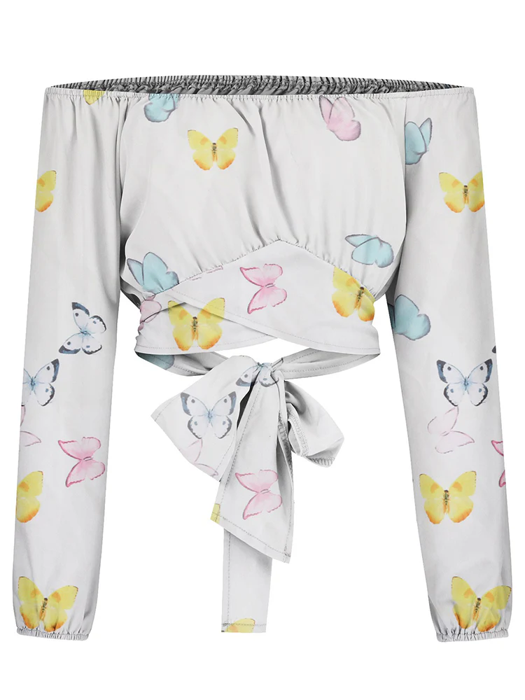 Crop-top épaules dénudées - Style bohème élégant avec manches longues