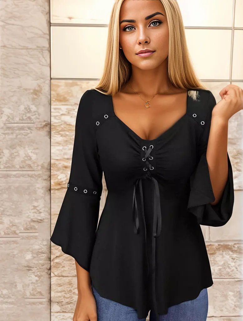 Top noir uni à col en V