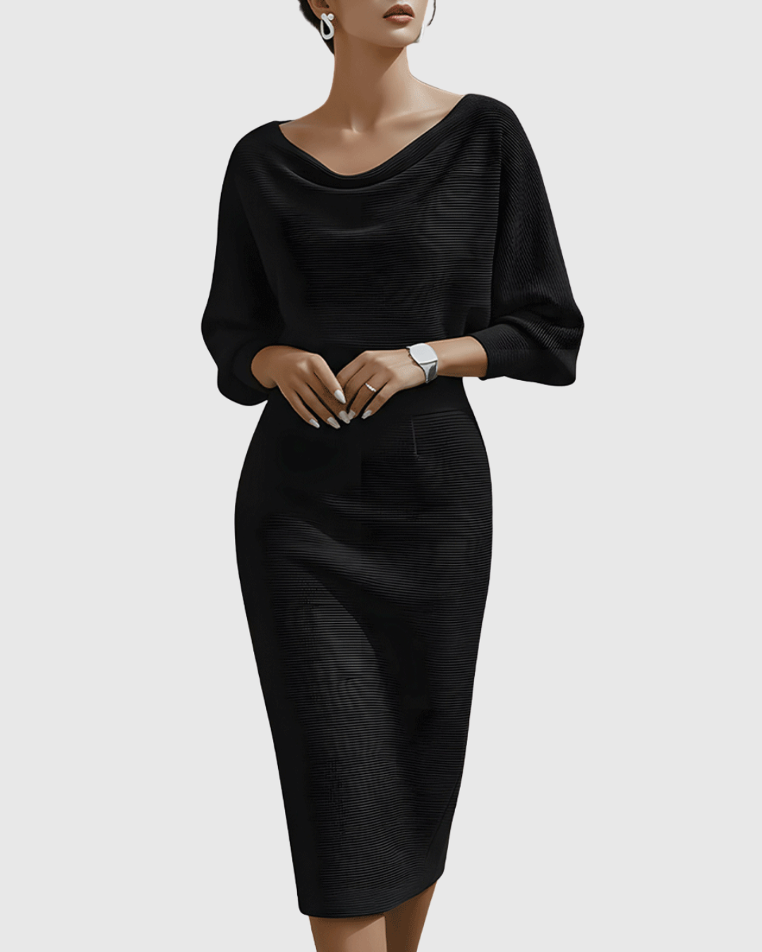 Robe midi blanche drapée avec manches chauve-souris