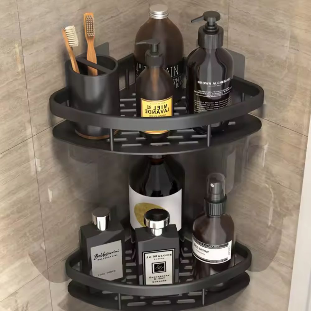 1- and 2-tier stainless steel bathroom organizer