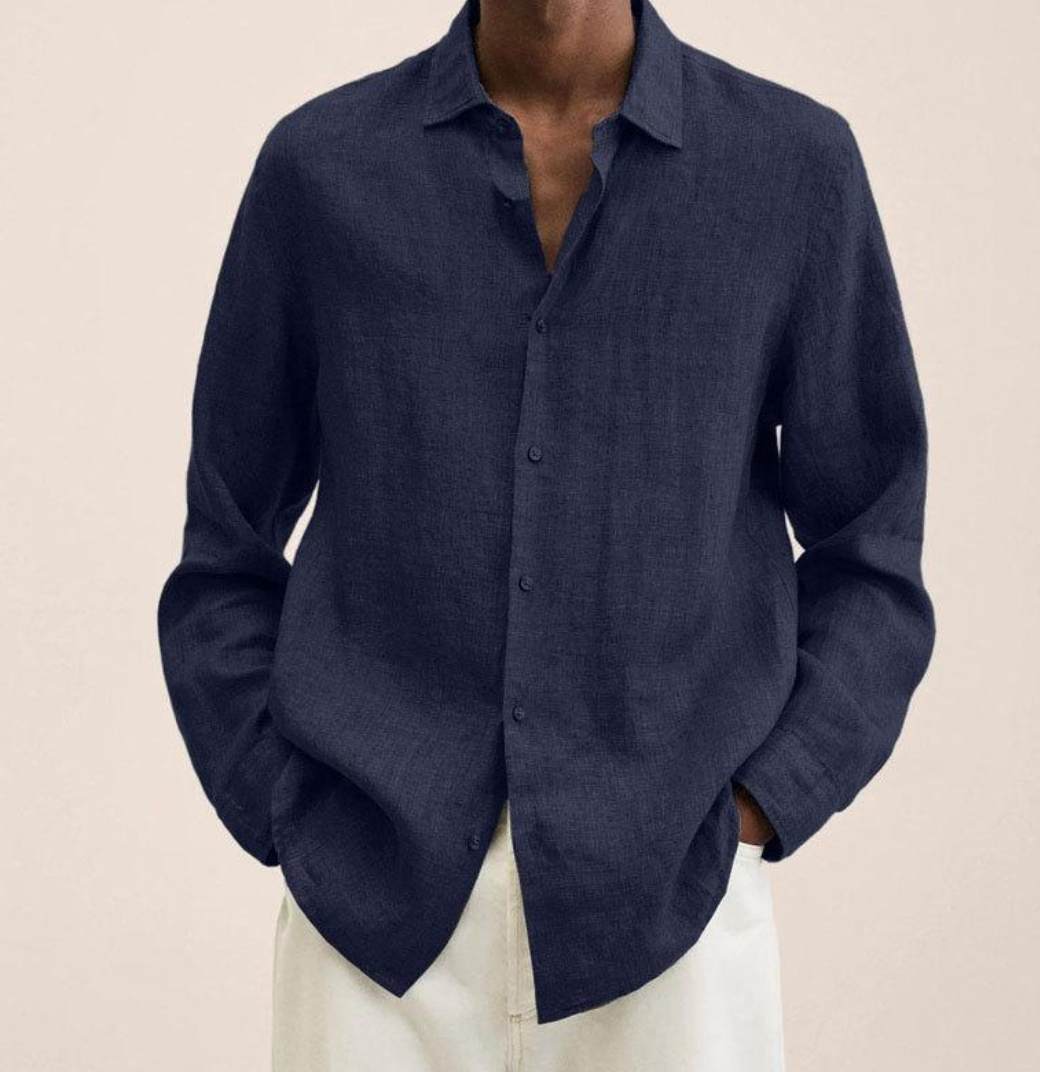 Linen Blend Shirt with Tailored Fit